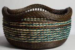 4 Inset Handle 2 Section Plaiting Brown/Turquoise Basket by Peeta Tinay