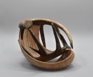 Interplay by Marcia Mullins, woven basket with antlers
